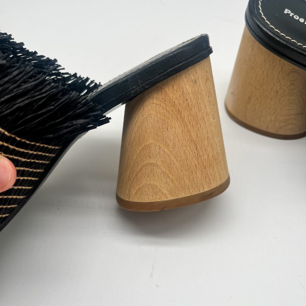 Proenza Schouler Straw Black and Beige Slide Sandal Block Heel Sz 36.5 - Picture 5 of 11